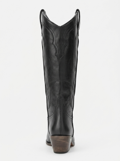 Pietro - Bota vaquera alta de cuero negro (Mujer)