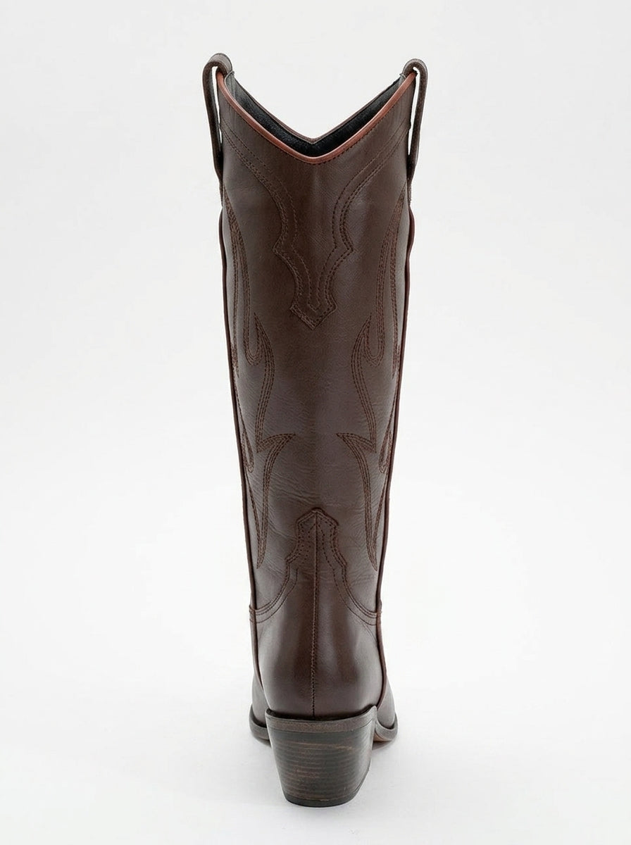 Pietro - Bota vaquera alta de cuero marrón (Mujer)