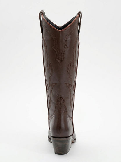 Pietro - Bota vaquera alta de cuero marrón (Mujer)