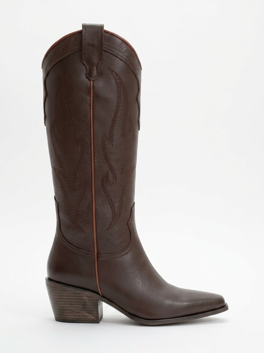 Pietro - Bota vaquera alta de cuero marrón (Mujer)
