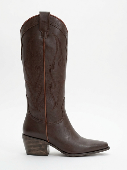Pietro - Bota vaquera alta de cuero marrón (Mujer)