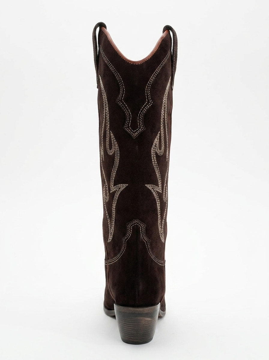 Pietro - Bota alta estilo western de ante marrón oscuro (Mujer)