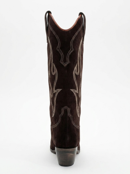 Pietro - Bota alta estilo western de ante marrón oscuro (Mujer)