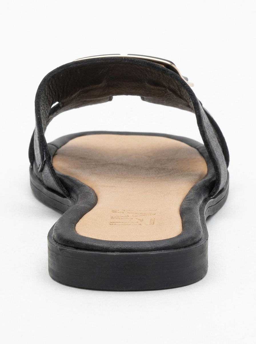 MILLIE Black Leather Buckle Slide (Women)