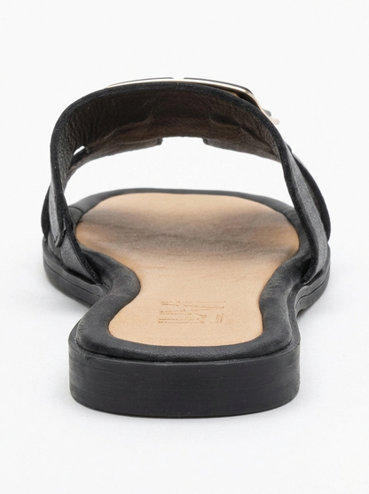 MILLIE Black Leather Buckle Slide (Women)
