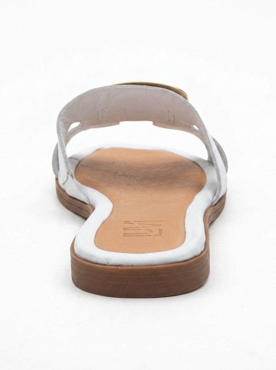 MILLIE White Leather Buckle Slide (Women)
