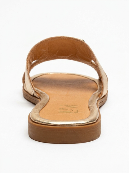 Millie - Gold Genuine Leather Buckled Slide (Women)