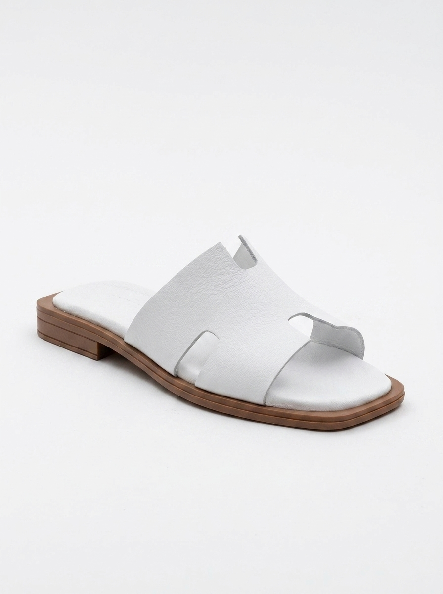 Jez - White Leather Slide Sandal (Women)
