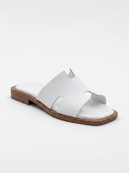 Jez - White Leather Slide Sandal (Women)
