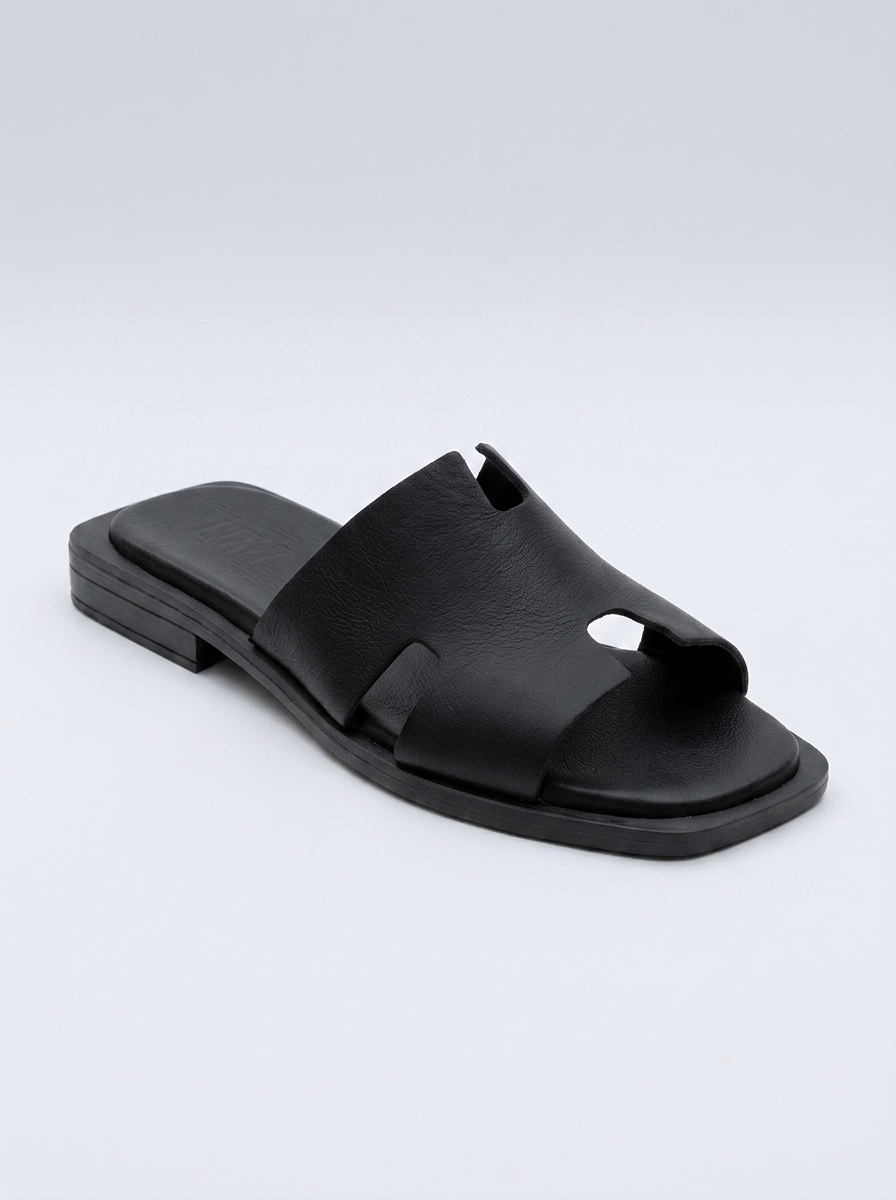 Jez - Black Leather Slide Sandal (Women)