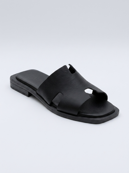 Jez - Black Leather Slide Sandal (Women)