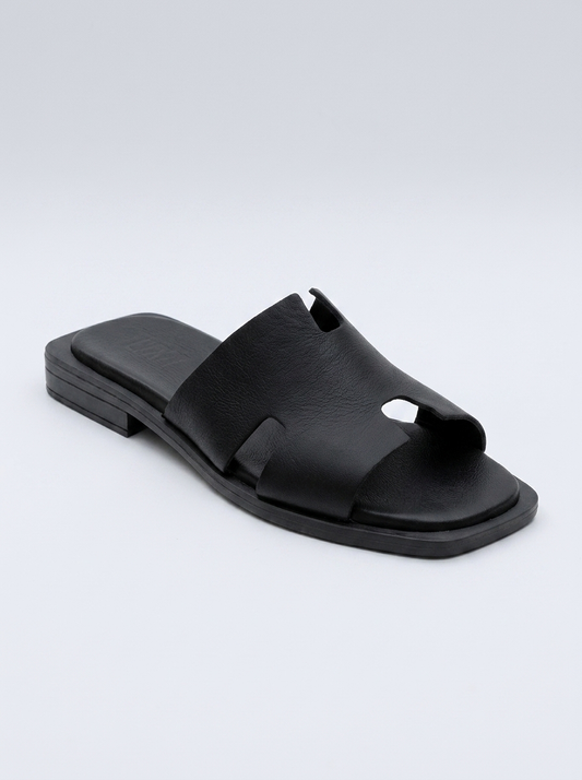 Jez - Black Leather Slide Sandal (Women)