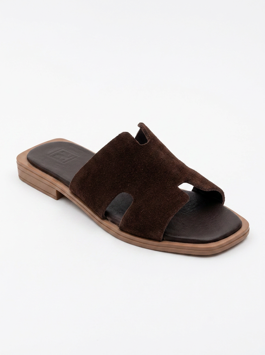Jez - Brown Suede Leather Slide Sandal (Women)