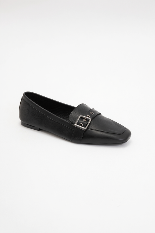 Periwinkle - Black Leather Loafers (Women)