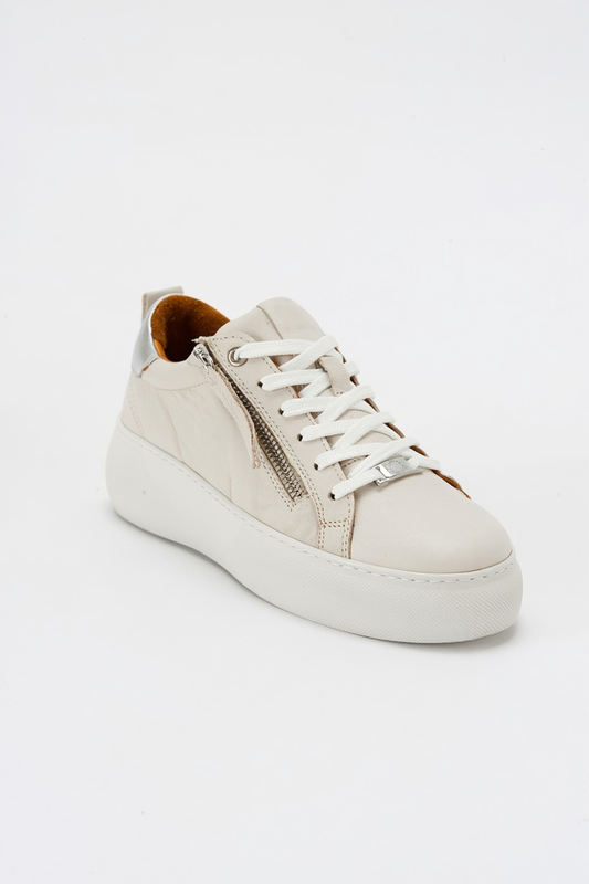 Allie - Beige Leather Zip Sneaker (Women)