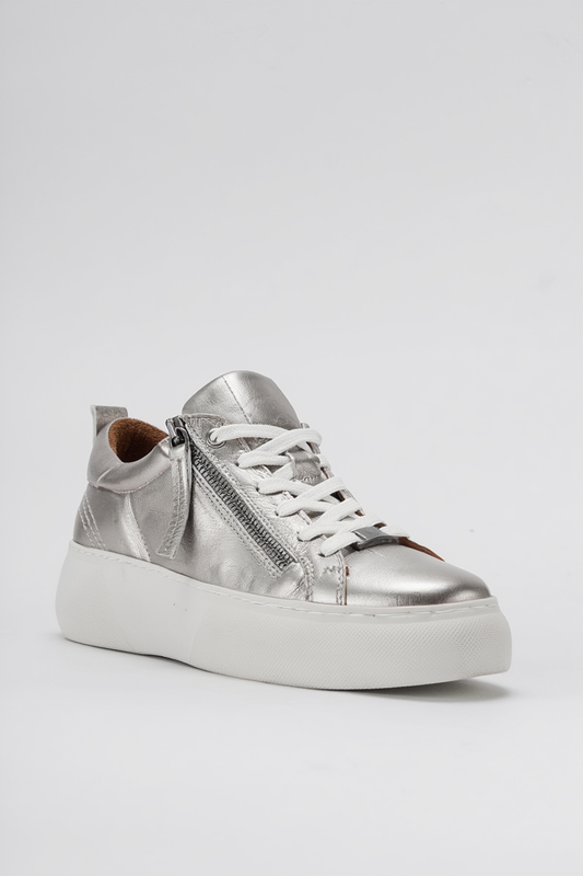 Allie - Silver Leather Zip Sneaker (Women)
