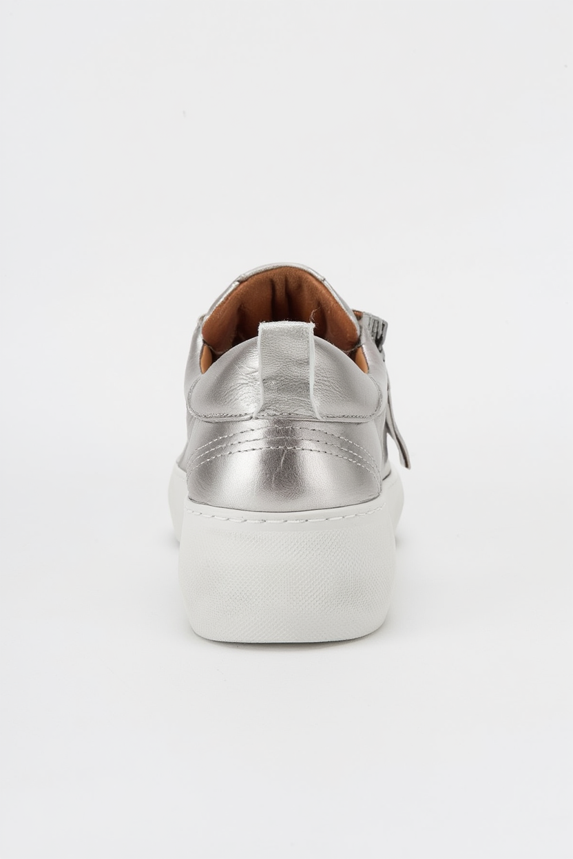 Allie - Silver Leather Zip Sneaker (Women)