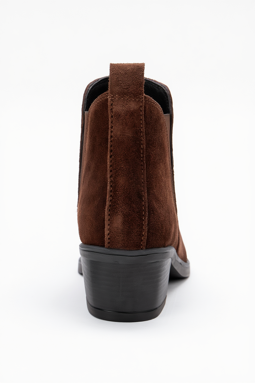 Dovena - Brown Suede Leather Block Heel Ankle Boot (Women)