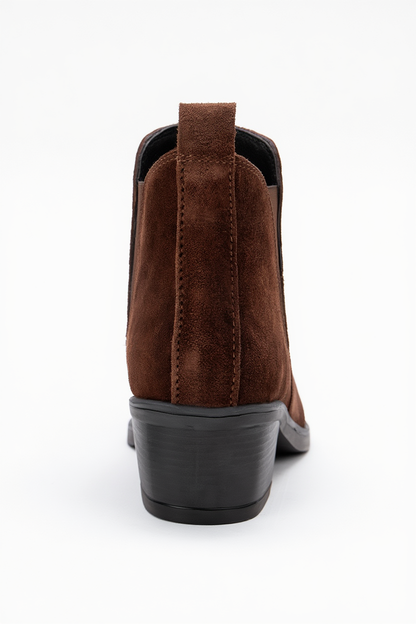 Dovena - Brown Suede Leather Block Heel Ankle Boot (Women)