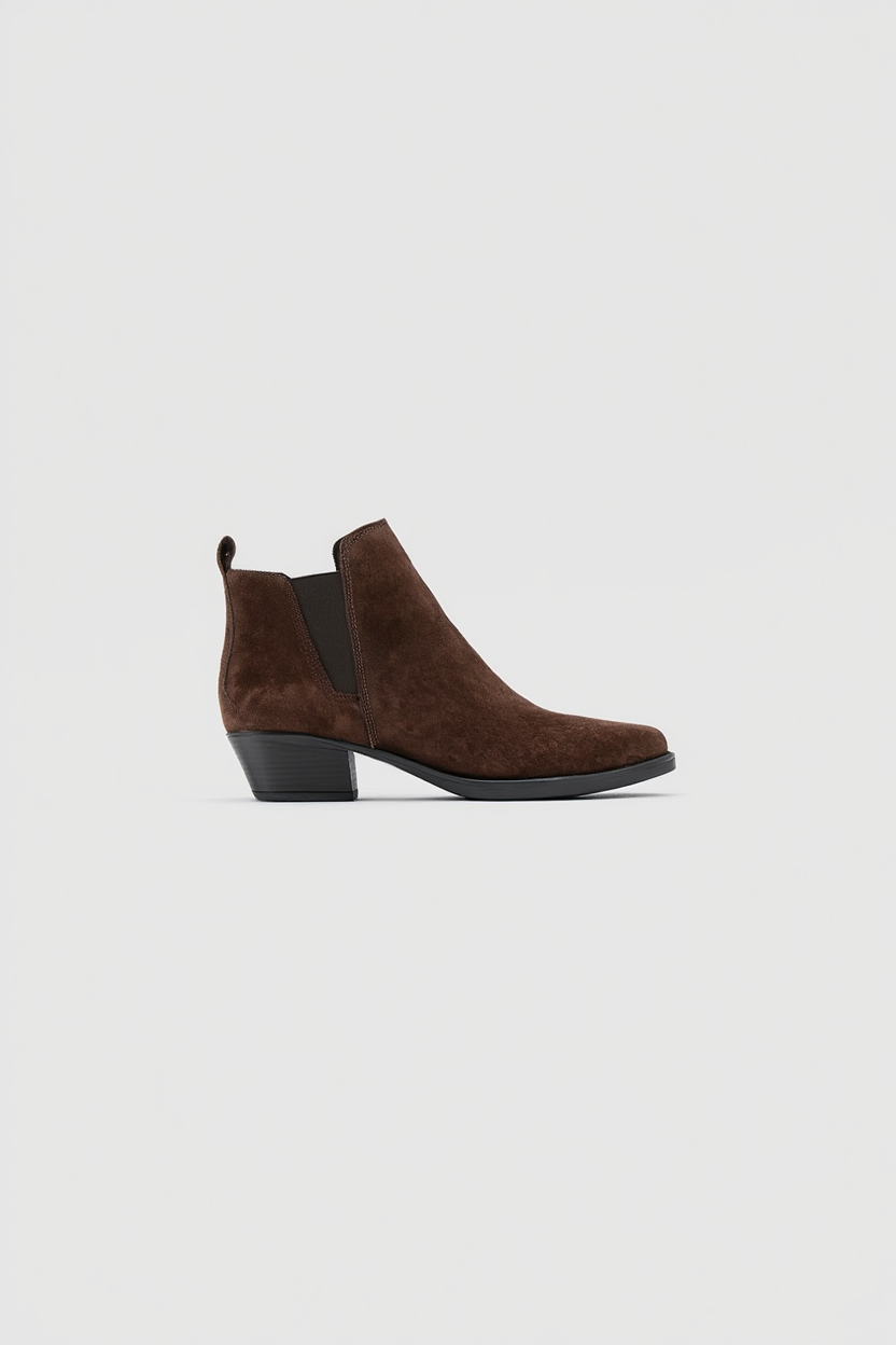 Dovena - Brown Suede Leather Block Heel Ankle Boot (Women)