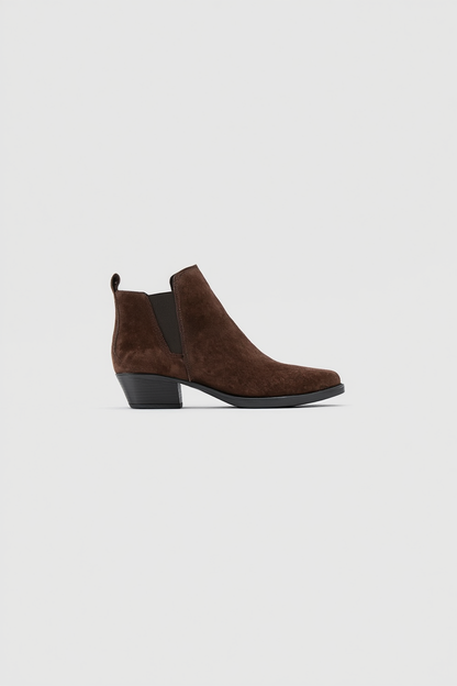 Dovena - Brown Suede Leather Block Heel Ankle Boot (Women)