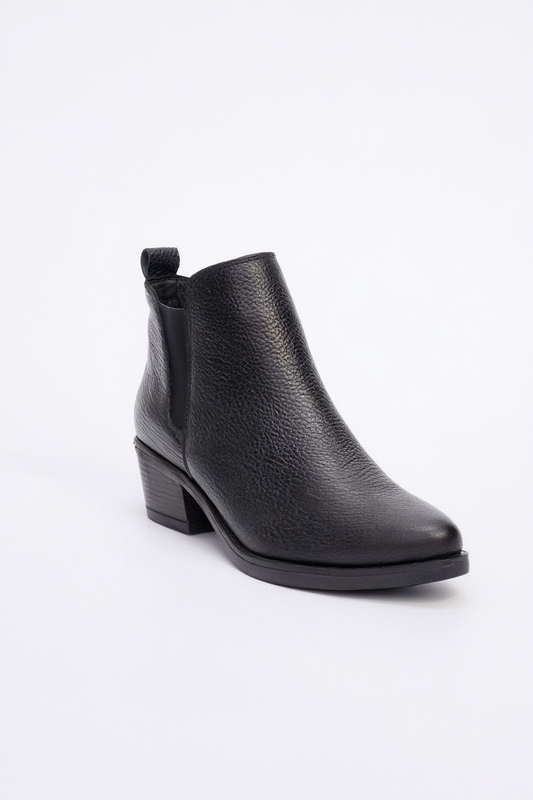 Dovena - Black Leather Block Heel Ankle Boot (Women)