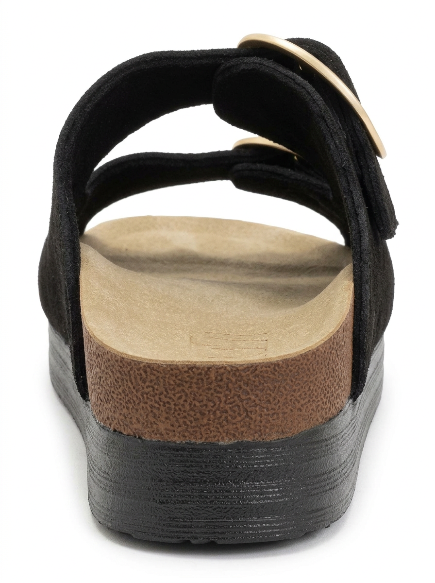 Harbor - Black Suede Leather Two-Strap Sandal (Women)