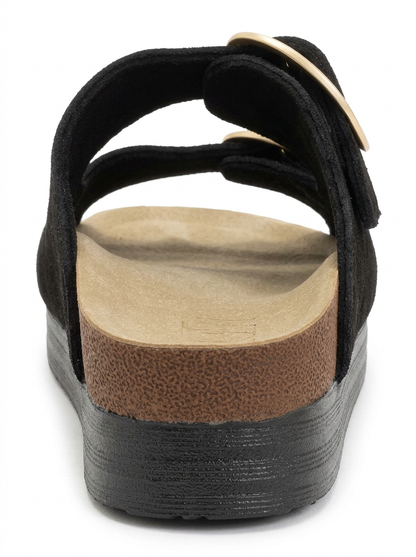 Harbor - Black Suede Leather Two-Strap Sandal (Women)