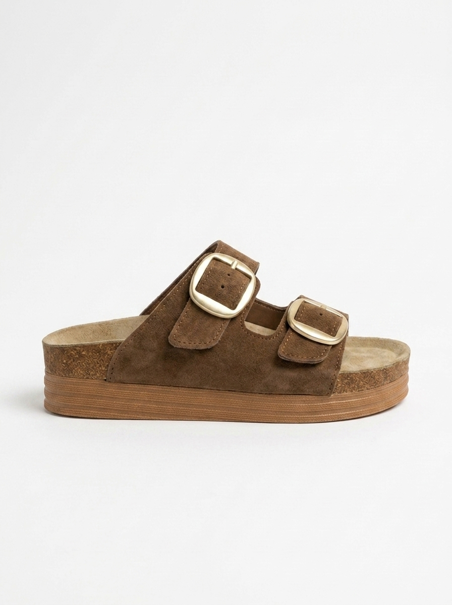 Harbor - Cognac Brown Suede Leather Two-Strap Sandal (Women)