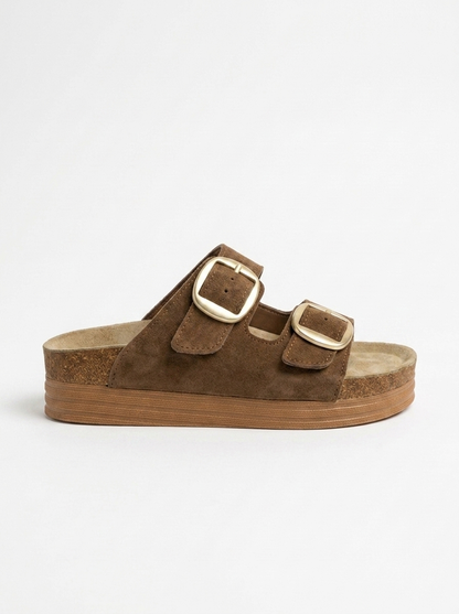 Harbor - Cognac Brown Suede Leather Two-Strap Sandal (Women)