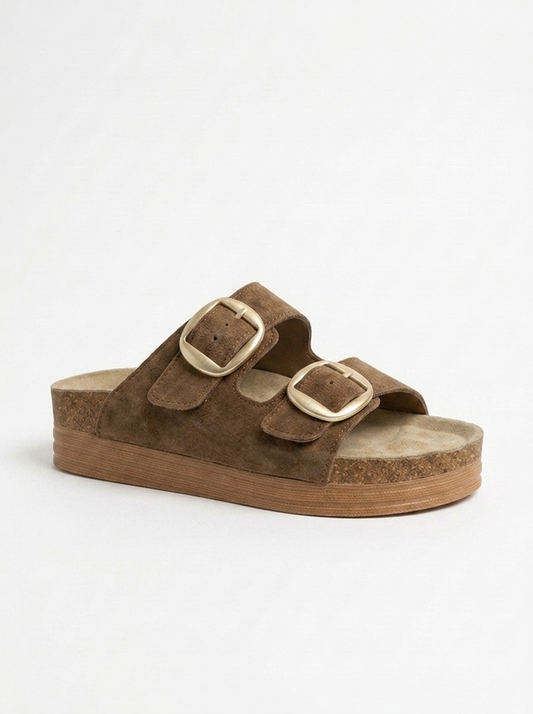 Harbor - Cognac Brown Suede Leather Two-Strap Sandal (Women)