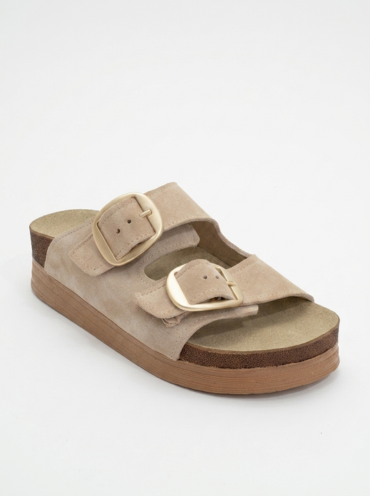 Harbor - Beige Suede Leather Two-Strap Sandal (Women)
