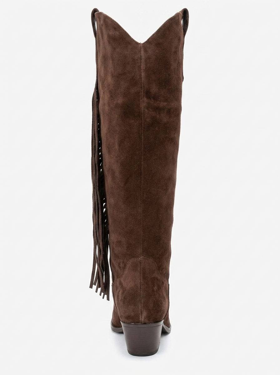 Rios - Bota alta de ante marrón con flecos hasta la rodilla (mujer)
