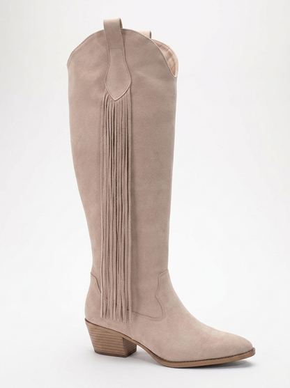 Rios - Bota alta de ante beige con flecos (Mujer)