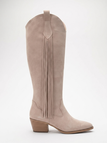 Rios - Bota alta de ante beige con flecos (Mujer)