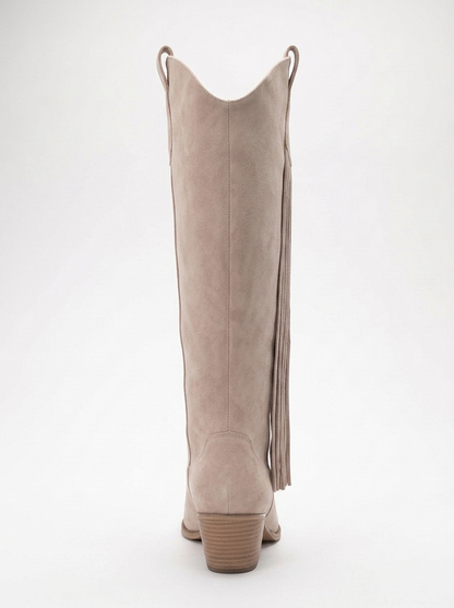 Rios - Bota alta de ante beige con flecos (Mujer)