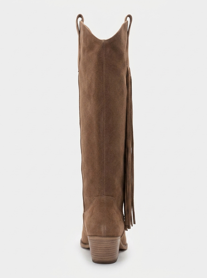 Rios - Botas altas hasta la rodilla de ante color coñac con flecos (Mujer)