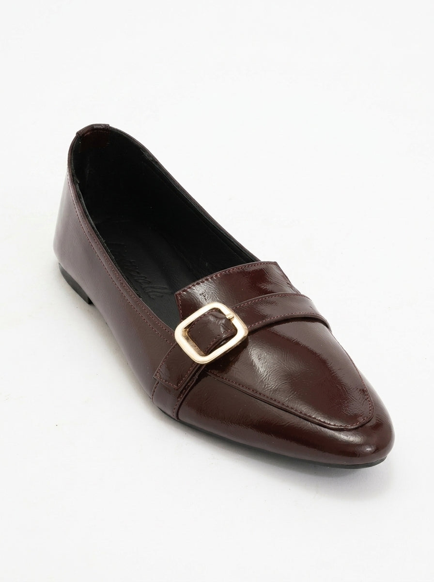 Zarina - Burgundy Brown Patent Pointed Toe Flats (Women)