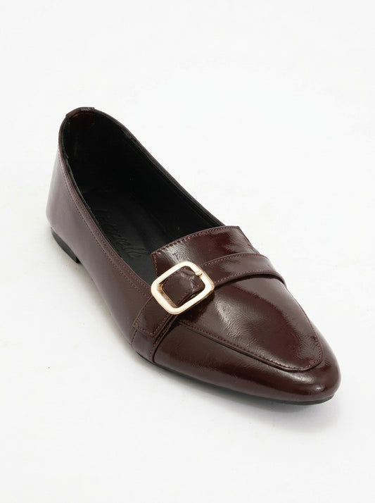 Zarina - Burgundy Brown Patent Pointed Toe Flats (Women)