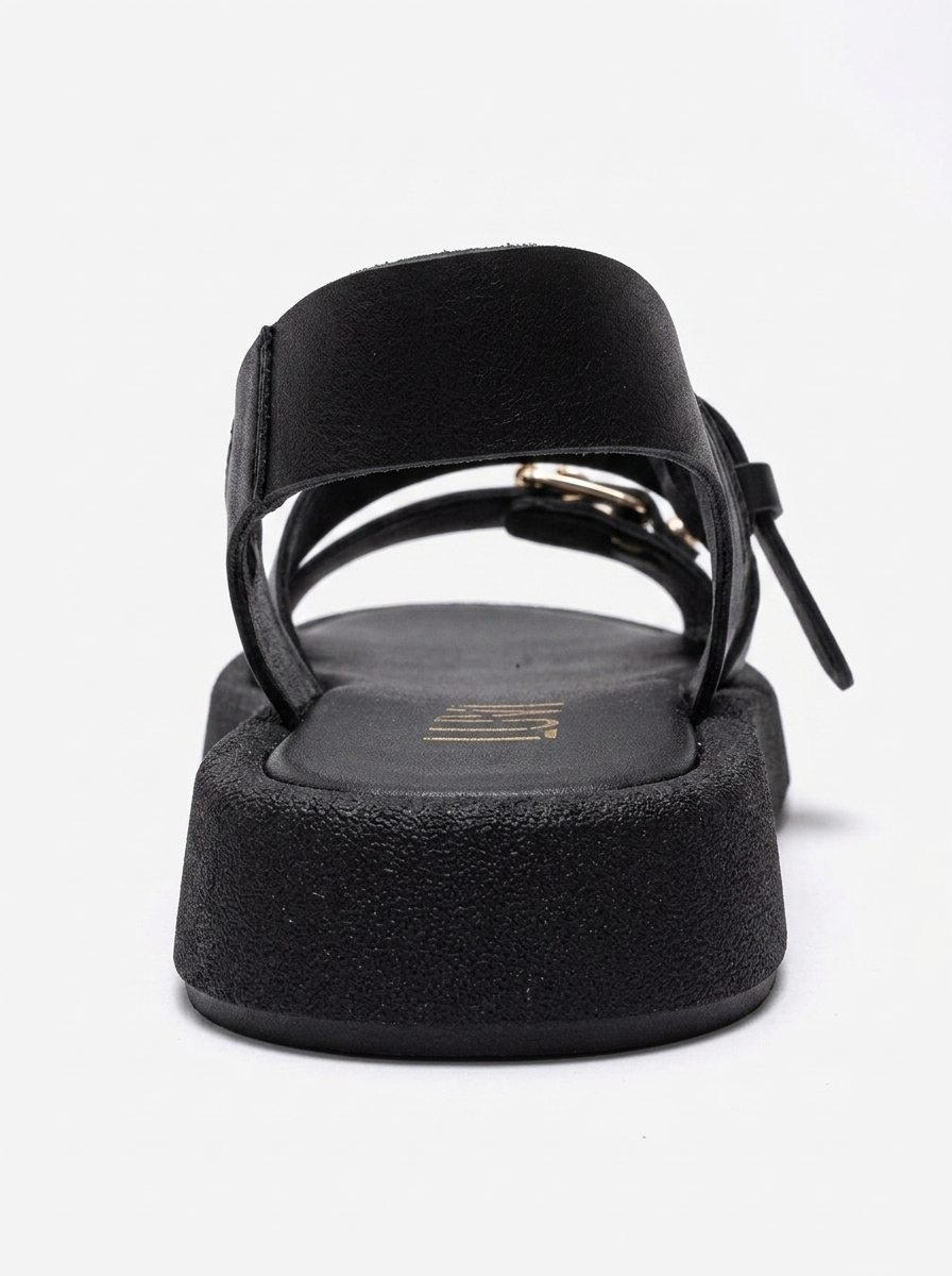 RIVEN - Black Genuine Leather Sandal (Women)