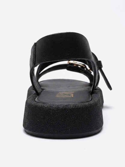 RIVEN - Black Genuine Leather Sandal (Women)