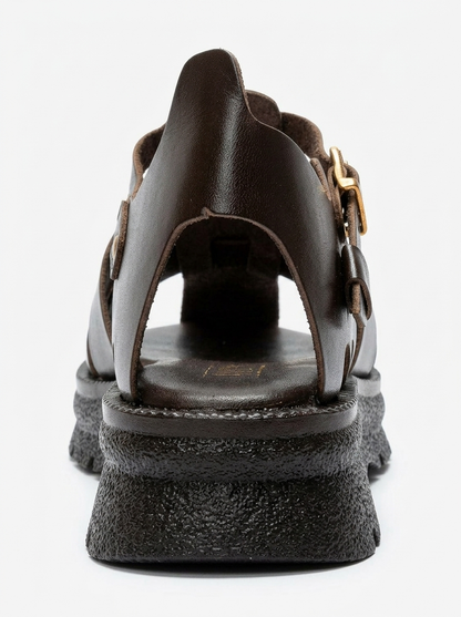 RIELA - Brown Genuine Leather Buckled Sandal (Women)