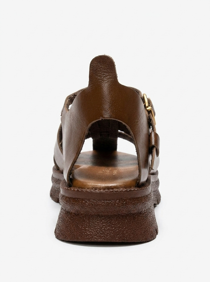 RIELA - Cognac Genuine Leather Buckled Sandal (Women)