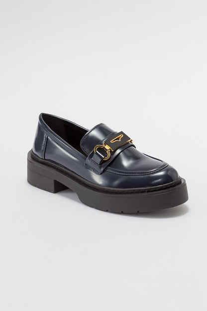Simone - Navy Patent Bit Platform Loafers