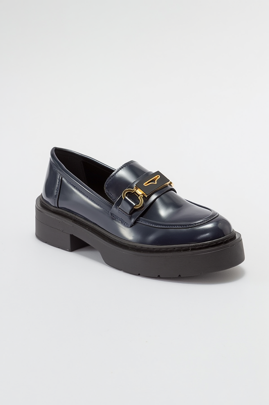 Simone - Navy Patent Bit Platform Loafers