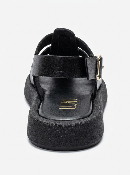 JOURA - Black Genuine Leather Closed-Toe Sandal (Women)