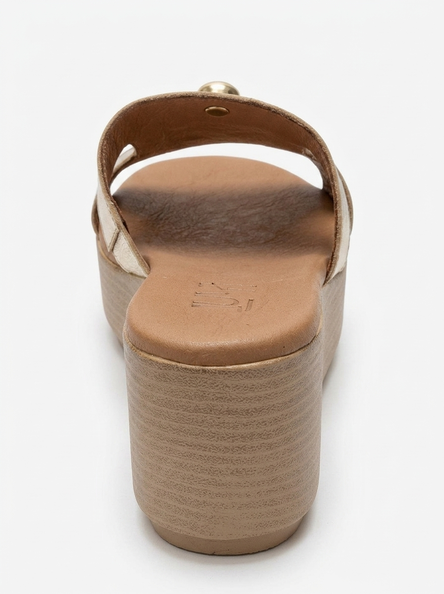 HIOLA - Gold Genuine Leather Buckle Wedge Slide (Women)