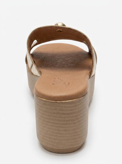 HIOLA - Gold Genuine Leather Buckle Wedge Slide (Women)