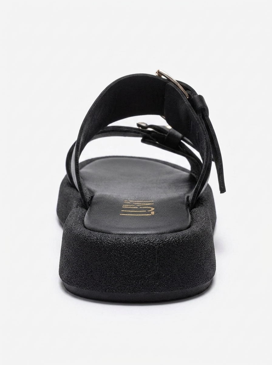 DOREL - Black Genuine Leather Buckle Slide (Women)