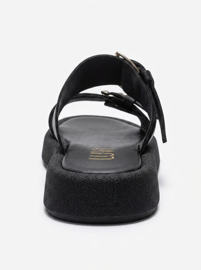 DOREL - Black Genuine Leather Buckle Slide (Women)